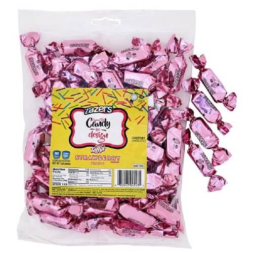 Zazers Pink Foiled Strawberry Candy: 1LB Bag  Zazers Pink Foiled Strawberry Candy: 1LB Bag