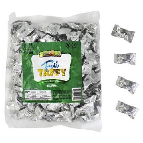 Zazers Silver Foiled Sour Green Apple Candy: 1LB Bag  Zazers Silver Foiled Sour Green Apple Candy: 1LB Bag