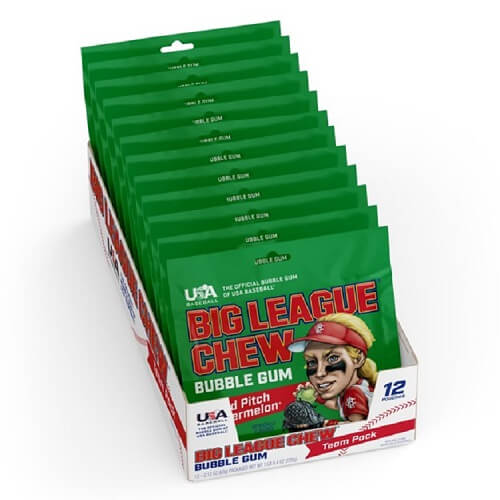 Big League Chew Watermelon ~ 12 - 2.12oz Pouches  Big League Chew Watermelon ~ 12 - 2.12oz Pouches