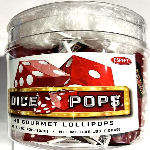 Red Dice Lollipops in Bucket-48 Count Red Dice Lollipops in Bucket-48 Count